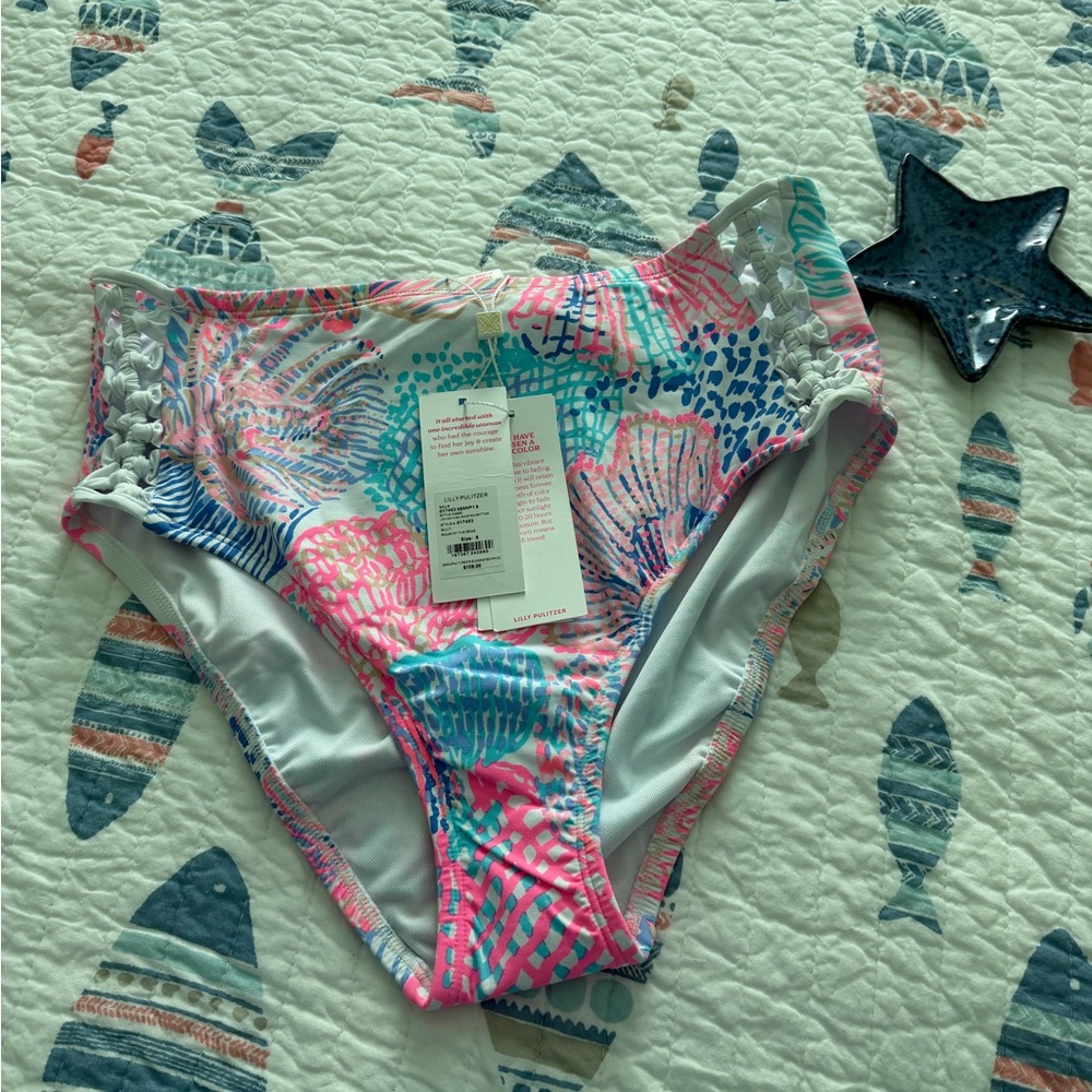 Lilly Pulitzer Multicolor High-Waist Bikini Bottoms in Pink, Teal & Blue